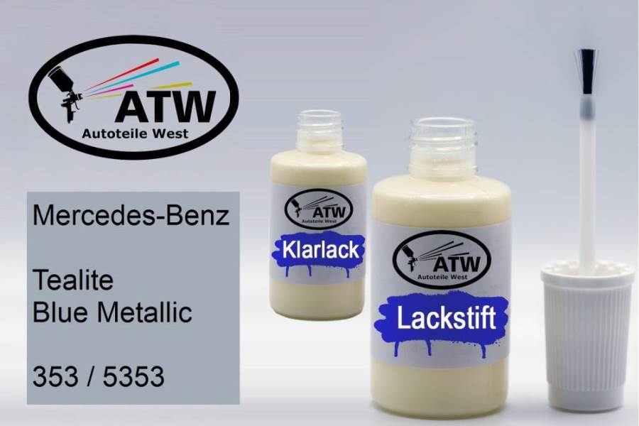 Mercedes-Benz, Tealite Blue Metallic, 353 / 5353: 20ml Lackstift + 20ml Klarlack - Set, von ATW Autoteile West.